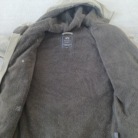 Alpha Industries N-3B Parka Jacket M Sage Green Sherpa Lined Hood Military Coat - Picture 9 of 11
